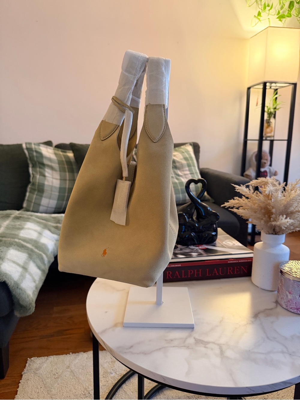 Ralph Lauren Beige Polo Play Suede Tote with Pony Logo - Picture 2 of 10
